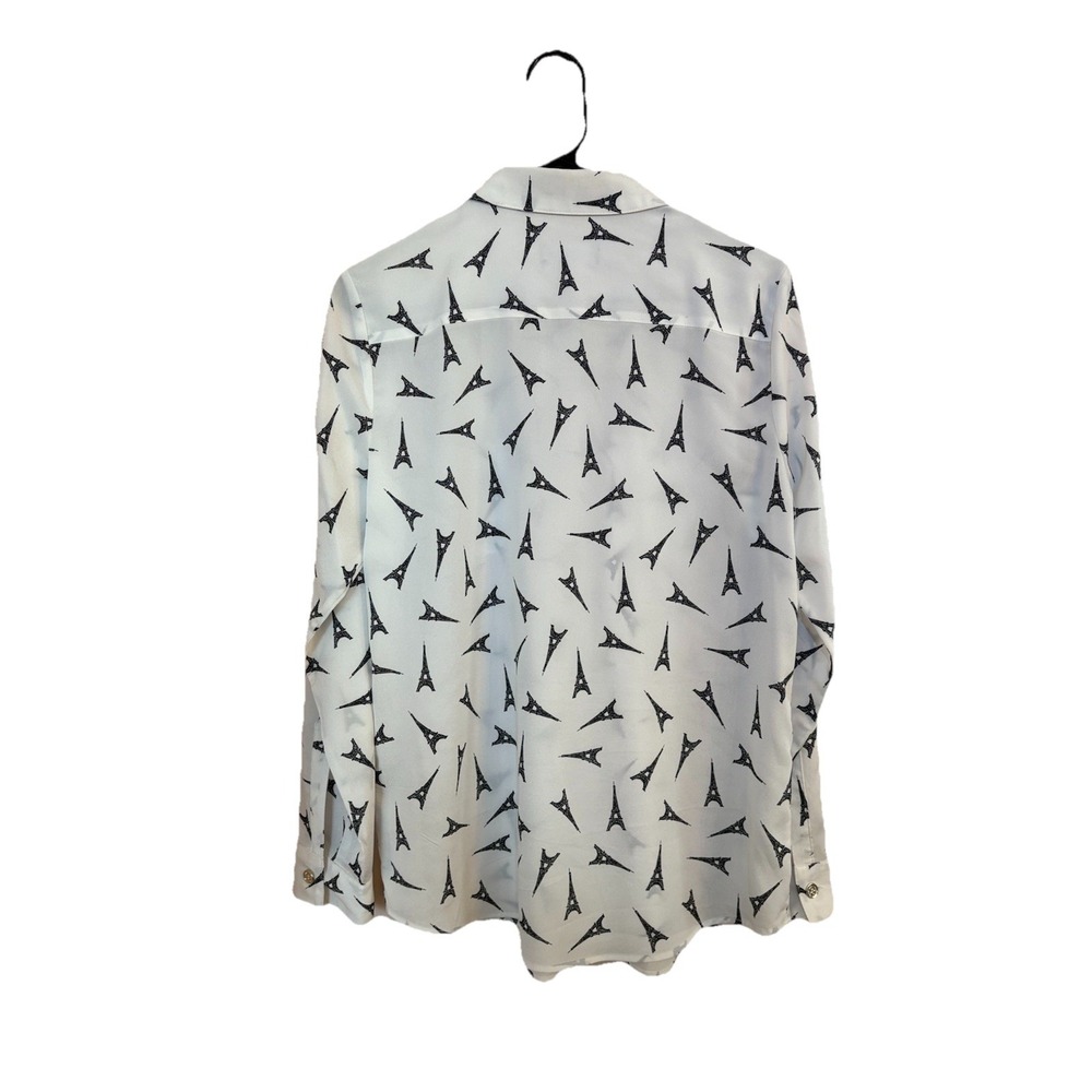 Karl Lagerfeld White Long Sleeve Button-Up Shirt Black Eiffel Tower Print - Picture 3 of 8